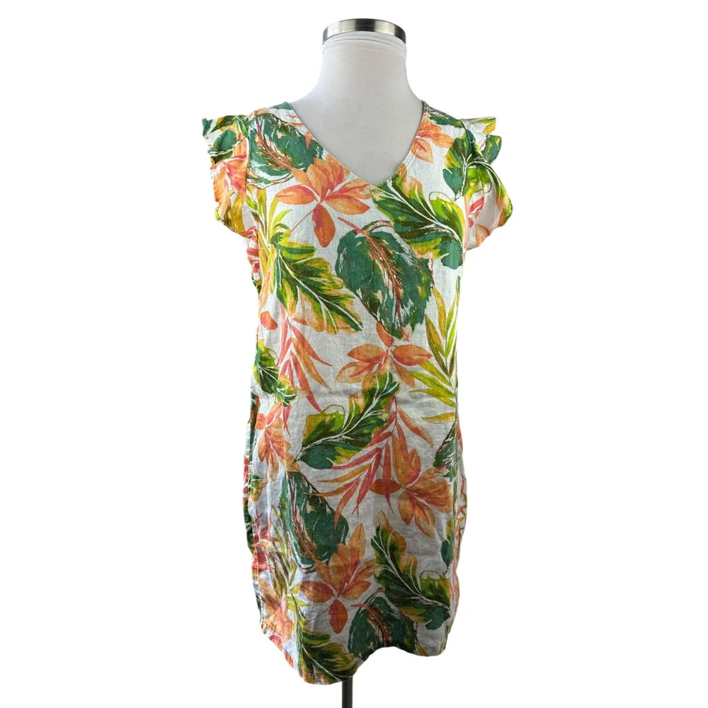 2 - 100% Linen Dresses Sigrid Olsen Nicole Miller Floral Tropical Vacation Large - Picture 12 of 16